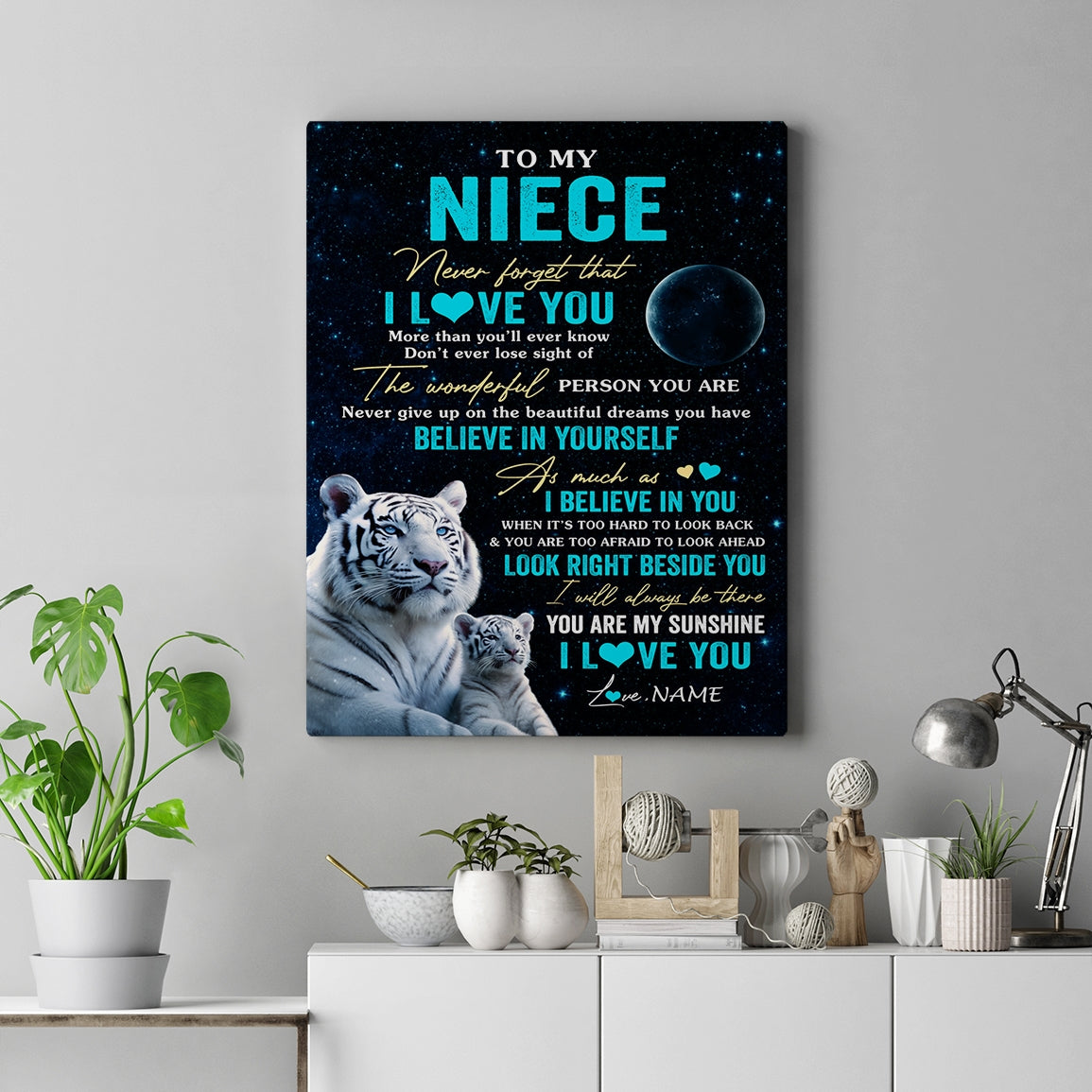 Personalized To My Niece Canvas From Aunt Auntie Uncle Never Forget I Love You White Tiger Niece Birthday Gifts Graduation Christmas Custom Wall Art Print Framed Canvas | siriusteestore
