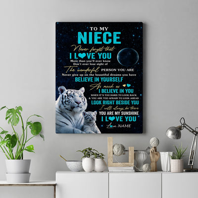 Personalized To My Niece Canvas From Aunt Auntie Uncle Never Forget I Love You White Tiger Niece Birthday Gifts Graduation Christmas Custom Wall Art Print Framed Canvas | siriusteestore