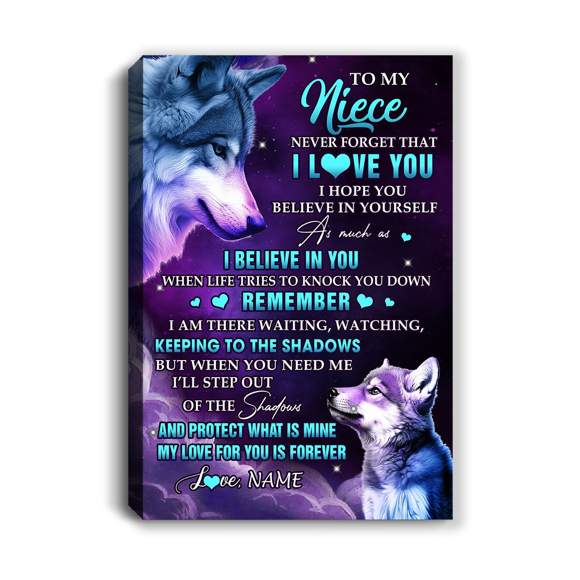 Personalized To My Niece Canvas From Aunt Auntie Uncle Wolf Moon My Love For You Is Forever Niece Birthday Gifts Christmas Custom Wall Art Print Framed Canvas | siriusteestore
