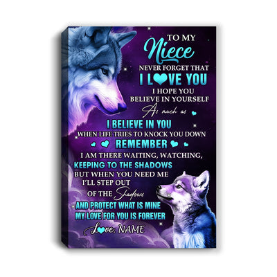 Personalized To My Niece Canvas From Aunt Auntie Uncle Wolf Moon My Love For You Is Forever Niece Birthday Gifts Christmas Custom Wall Art Print Framed Canvas | siriusteestore