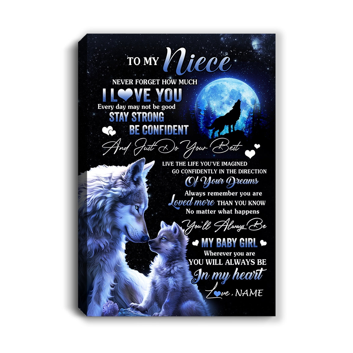 Personalized To My Niece Canvas From Aunt Auntie Uncle Wolf Never Forget How Much I Love You Niece Birthday Gifts Christmas Custom Wall Art Print Framed Canvas | siriusteestore