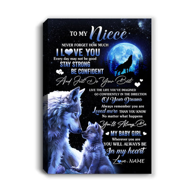 Personalized To My Niece Canvas From Aunt Auntie Uncle Wolf Never Forget How Much I Love You Niece Birthday Gifts Christmas Custom Wall Art Print Framed Canvas | siriusteestore