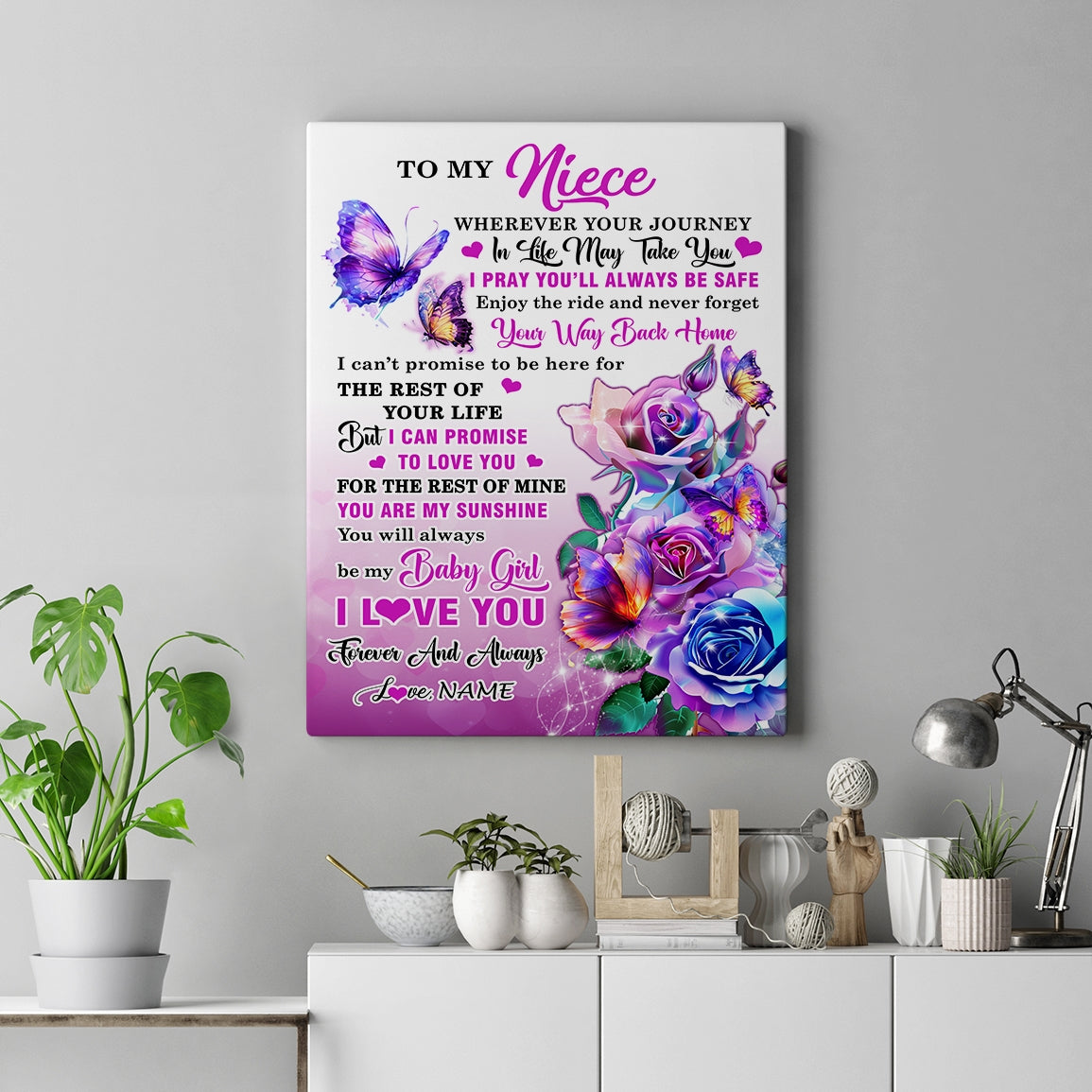 Personalized To My Niece Canvas From Aunt Auntie Wherever Your Journey In Life Butterfly Niece Birthday Gifts Graduation Christmas Custom Wall Art Print Framed Canvas | siriusteestore