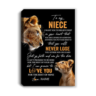 Personalized To My Niece Canvas From Aunt Auntie You Will Never Lose Lion Niece Birthday Gifts Graduation Christmas Custom Wall Art Print Framed Canvas | siriusteestore