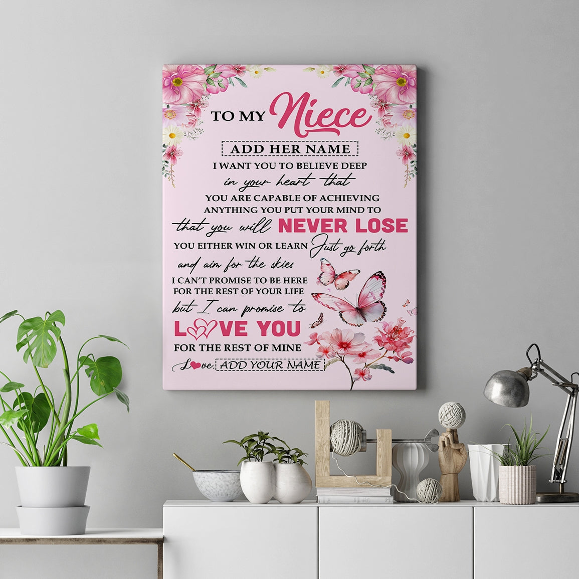 Personalized To My Niece Canvas From Aunt Uncle Auntie You Will Never Lose Butterfly Niece Birthday Gifts Graduation Christmas Custom Wall Art Print Framed Canvas | siriusteestore