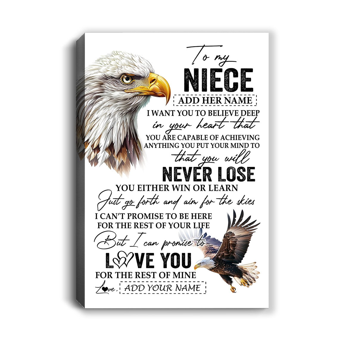 Personalized To My Niece Canvas From Aunt Uncle Auntie You Will Never Lose Eagle Niece Birthday Gifts Graduation Christmas Custom Wall Art Print Framed Canvas | siriusteestore