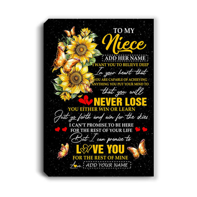Personalized To My Niece Canvas From Aunt Uncle Auntie You Will Never Lose Sunflower Niece Birthday Gifts Graduation Christmas Custom Wall Art Print Framed Canvas | siriusteestore