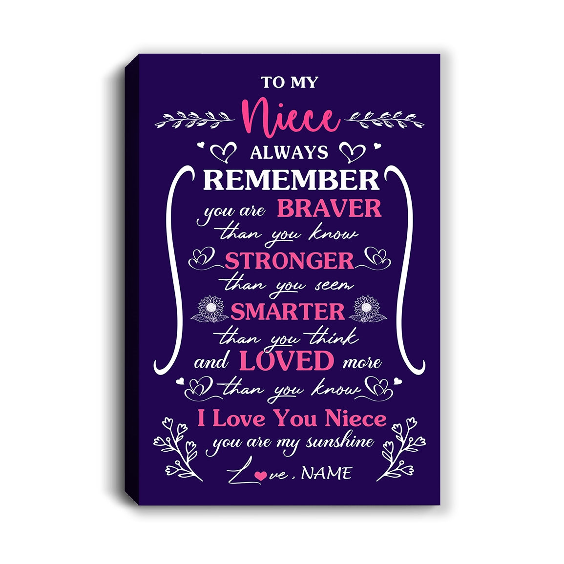 Personalized To My Niece Canvas From Aunt Uncle Mother Purple I Love You Niece Birthday Gifts Graduation Christmas Custom Wall Art Print Framed Canvas | siriusteestore