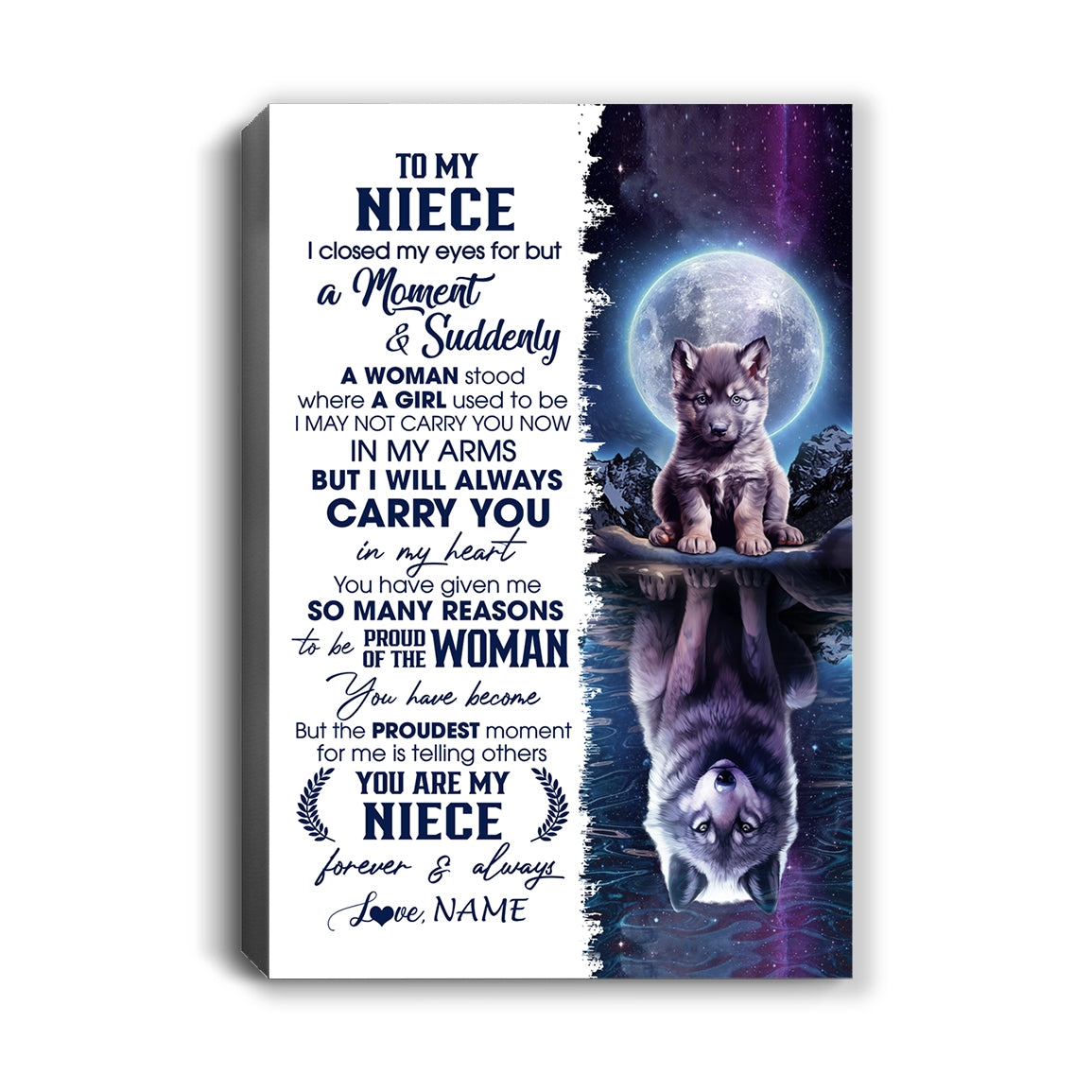 Personalized To My Niece Canvas From Uncle Aunt Auntie I Close My Eyes Wolf Niece Birthday Gifts Graduation Christmas Custom Wall Art Print Framed Canvas | siriusteestore