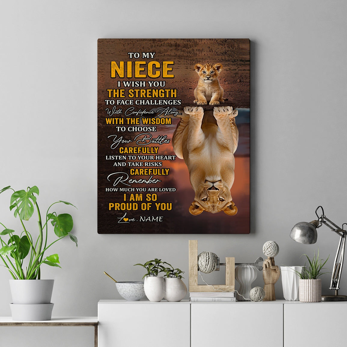 Personalized To My Niece Canvas From Uncle Aunt Auntie I Wish You The Strength Lion Niece Birthday Gifts Graduation Christmas Custom Wall Art Print Framed Canvas | siriusteestore