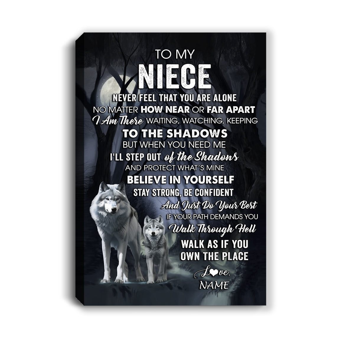 Personalized To My Niece Canvas From Uncle Aunt Auntie Never Feel That You Are Alone Wolf Niece Birthday Gifts Graduation Christmas Custom Wall Art Print Framed Canvas | siriusteestore
