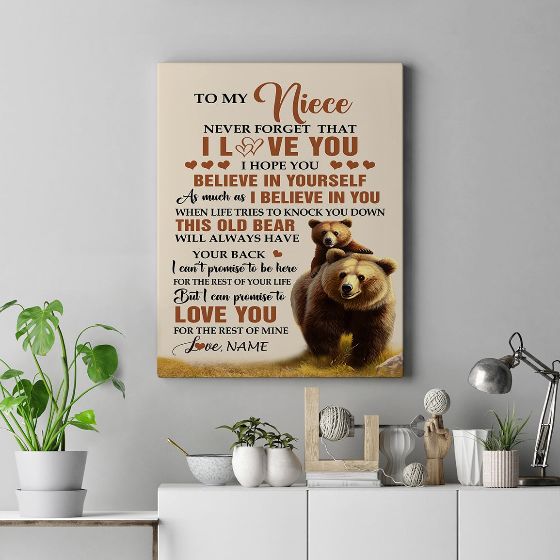 Personalized To My Niece Canvas From Uncle Aunt Auntie This Old Bear Love You Niece Birthday Gifts Graduation Christmas Custom Wall Art Print Framed Canvas | siriusteestore