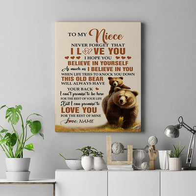 Personalized To My Niece Canvas From Uncle Aunt Auntie This Old Bear Love You Niece Birthday Gifts Graduation Christmas Custom Wall Art Print Framed Canvas | siriusteestore