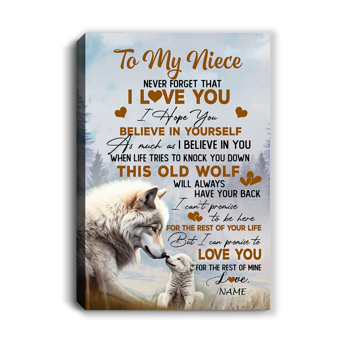 Personalized To My Niece Canvas From Uncle Aunt Never Forget That I Love You Wolf Niece Birthday Gifts Graduation Christmas Custom Wall Art Print Framed Canvas | siriusteestore