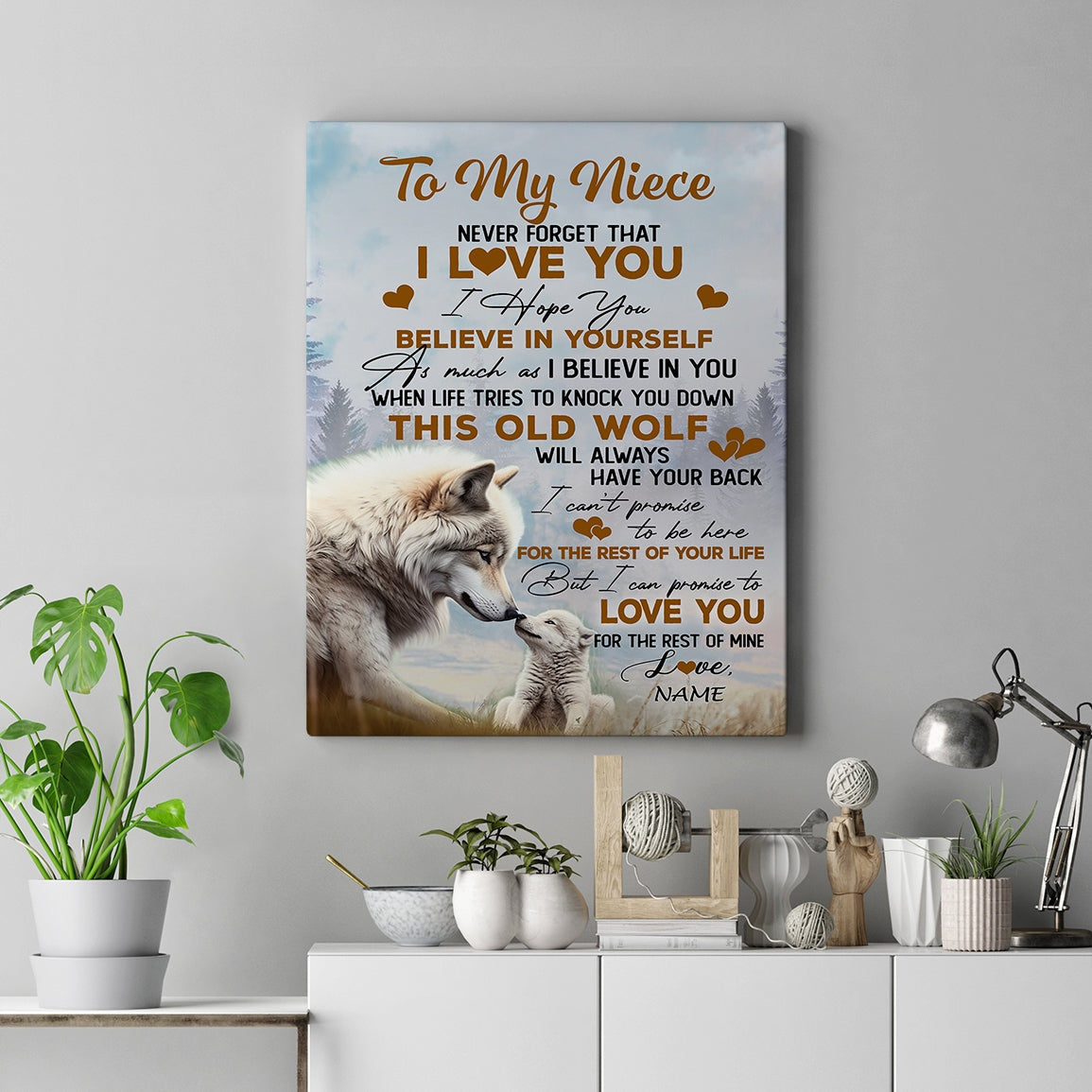 Personalized To My Niece Canvas From Uncle Aunt Never Forget That I Love You Wolf Niece Birthday Gifts Graduation Christmas Custom Wall Art Print Framed Canvas | siriusteestore