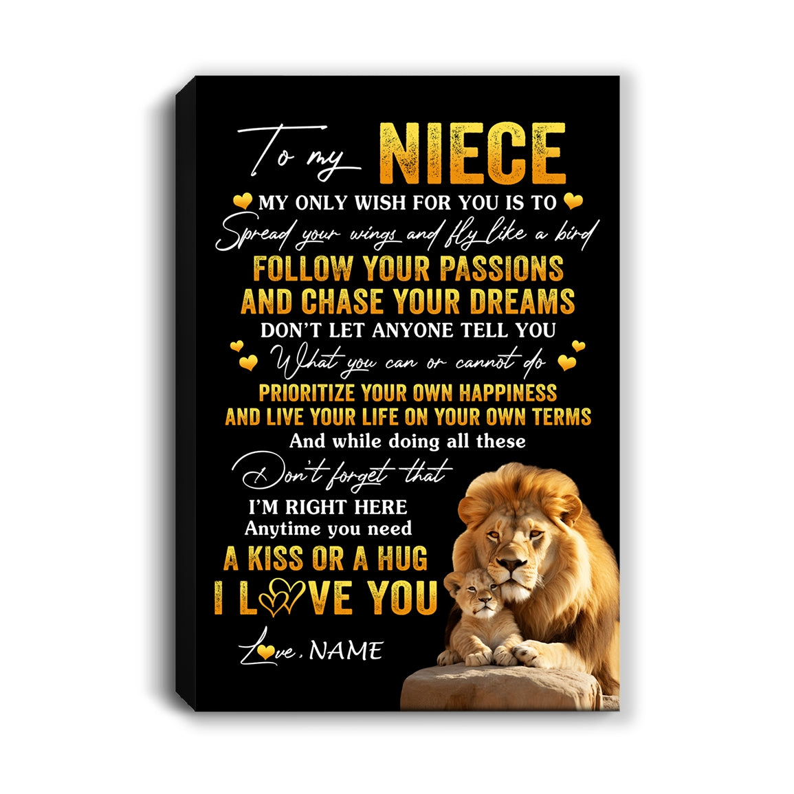 Personalized To My Niece Canvas From Uncle Lion My Only Wish For You Niece Birthday Gifts Graduation Christmas Custom Wall Art Print Framed Canvas | siriusteestore