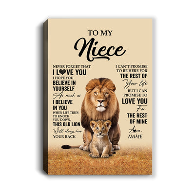 Personalized To My Niece Canvas From Uncle Lion Never Forget That I Love You Niece Birthday Gifts Graduation Christmas Custom Wall Art Print Framed Canvas | siriusteestore