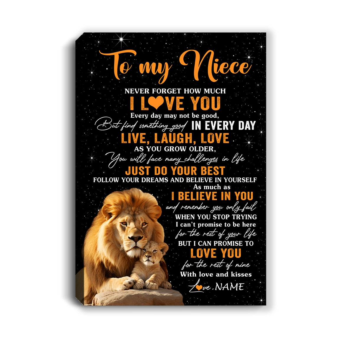 Personalized To My Niece Canvas From Uncle Live Laugh Love Lion Niece Birthday Gifts Positive Graduation Christmas Custom Wall Art Print Framed Canvas | siriusteestore