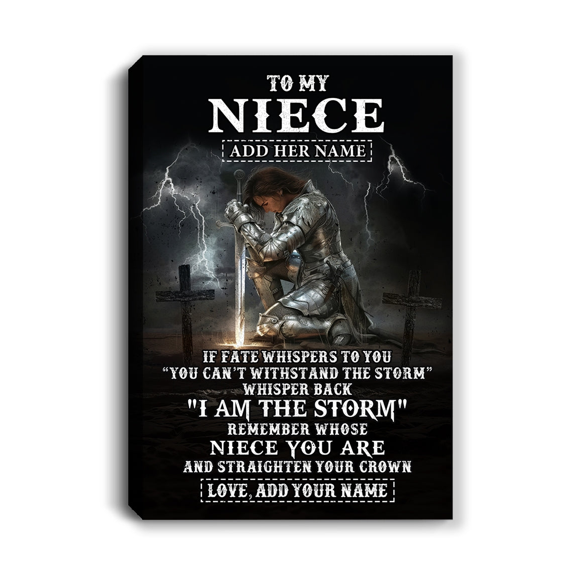 Personalized To My Niece Canvas Women Warrior Knights Templar I Am The Storm Best Niece Birthday Gifts Graduation Christmas Custom Wall Art Print Framed Canvas | siriusteestore