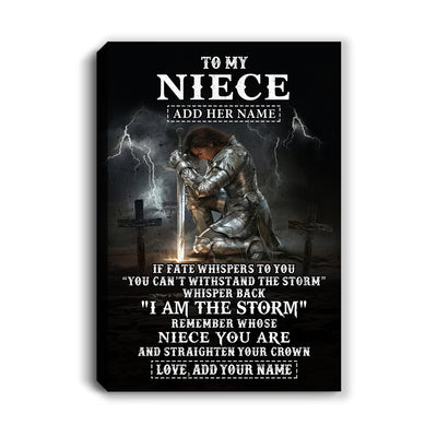 Personalized To My Niece Canvas Women Warrior Knights Templar I Am The Storm Best Niece Birthday Gifts Graduation Christmas Custom Wall Art Print Framed Canvas | siriusteestore