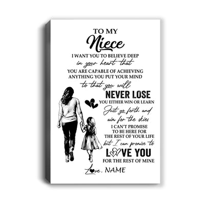 Personalized To My Niece Canvas You Will Never Lose From Aunt Auntie Niece Birthday Gifts Graduation Christmas Custom Wall Art Print Framed Canvas | siriusteestore