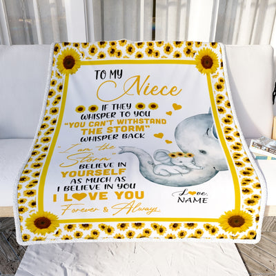 Personalized To My Niece Elephant Blanket From Aunt Auntie I Am The Storm Big Hug Sunflower Niece Birthday Christmas Customized Bed Fleece Blanket | siriusteestore