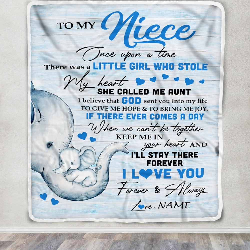 Personalized To My Niece Elephant Blanket From Aunt Auntie I'll Stay There Forever Niece Birthday Christmas Customized Bed Quilt Fleece Throw Blanket | siriusteestore