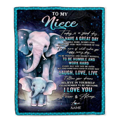 Personalized To My Niece Elephant Blanket From Aunt Uncle Auntie Every Day Laugh Love Live Niece Birthday Gifts Graduation Christmas Customized Fleece Blanket | siriusteestore