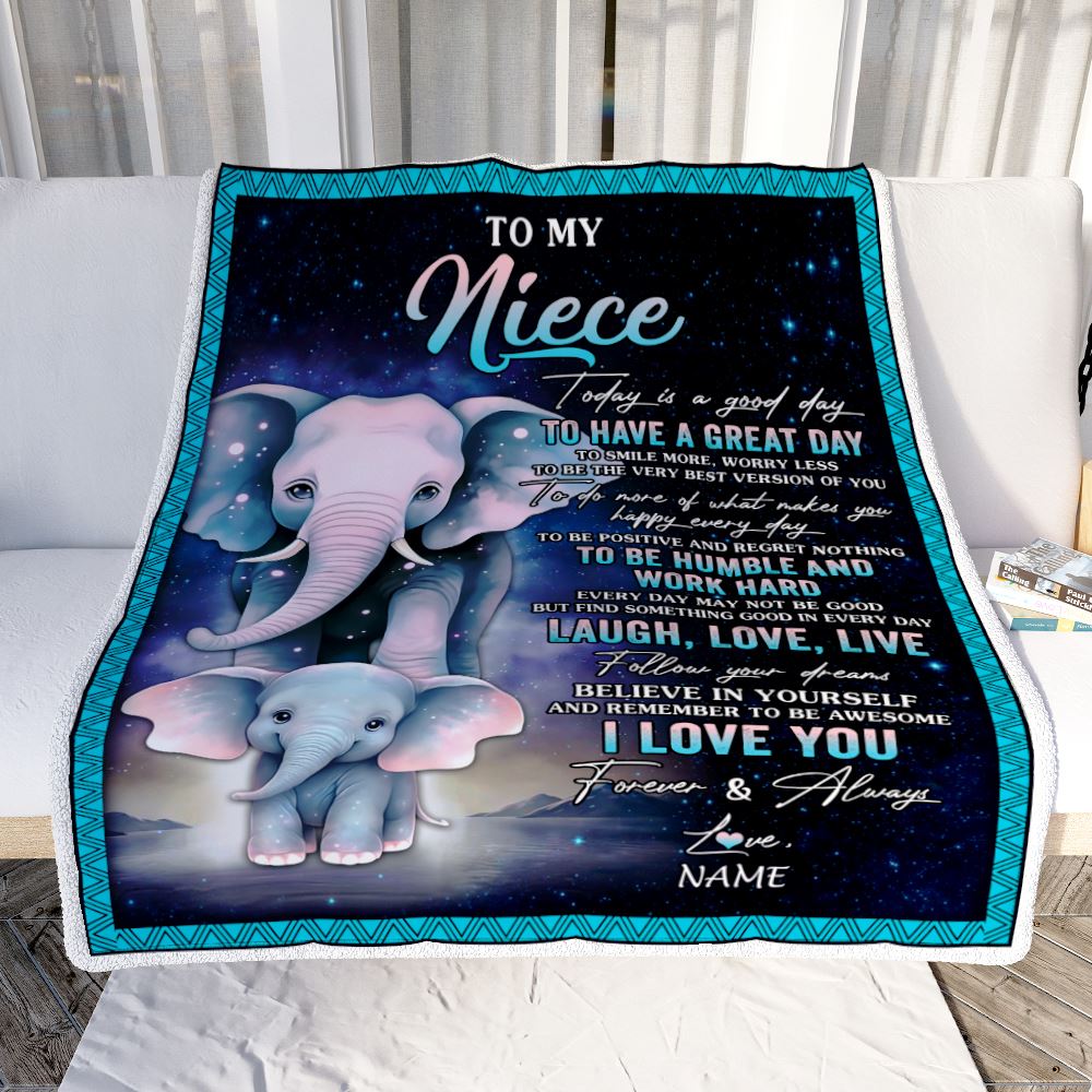 Personalized To My Niece Elephant Blanket From Aunt Uncle Auntie Every Day Laugh Love Live Niece Birthday Gifts Graduation Christmas Customized Fleece Blanket | siriusteestore