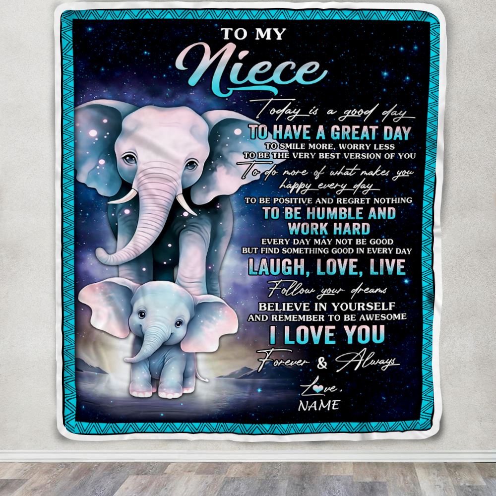 Personalized To My Niece Elephant Blanket From Aunt Uncle Auntie Every Day Laugh Love Live Niece Birthday Gifts Graduation Christmas Customized Fleece Blanket | siriusteestore