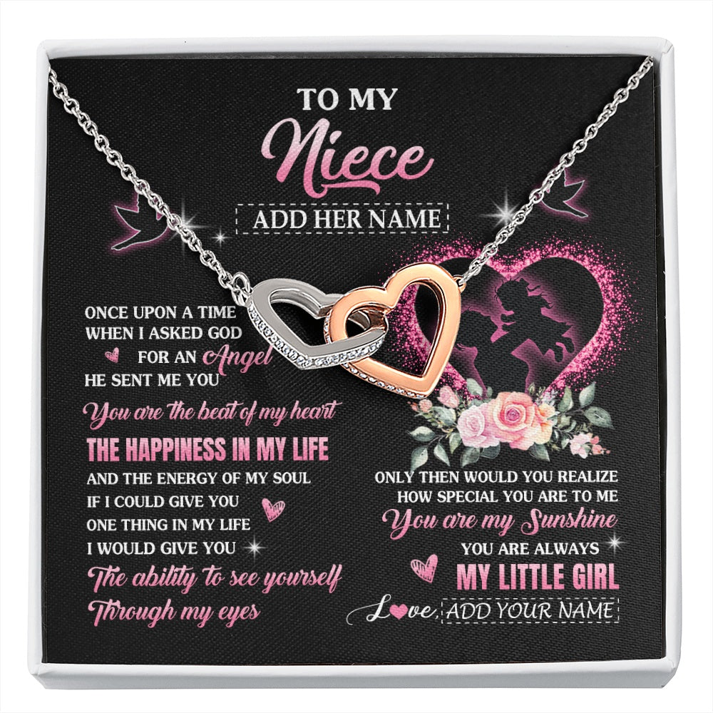 Interlocking Hearts Necklace Stainless Steel & Rose Gold Finish | 1 | Personalized To My Niece From Aunt Auntie Necklace Once Upon A Time Birthday Graduation Gifts For Niece Gifts Christmas Customized Gift Box Message Card | siriusteestore.myshopify