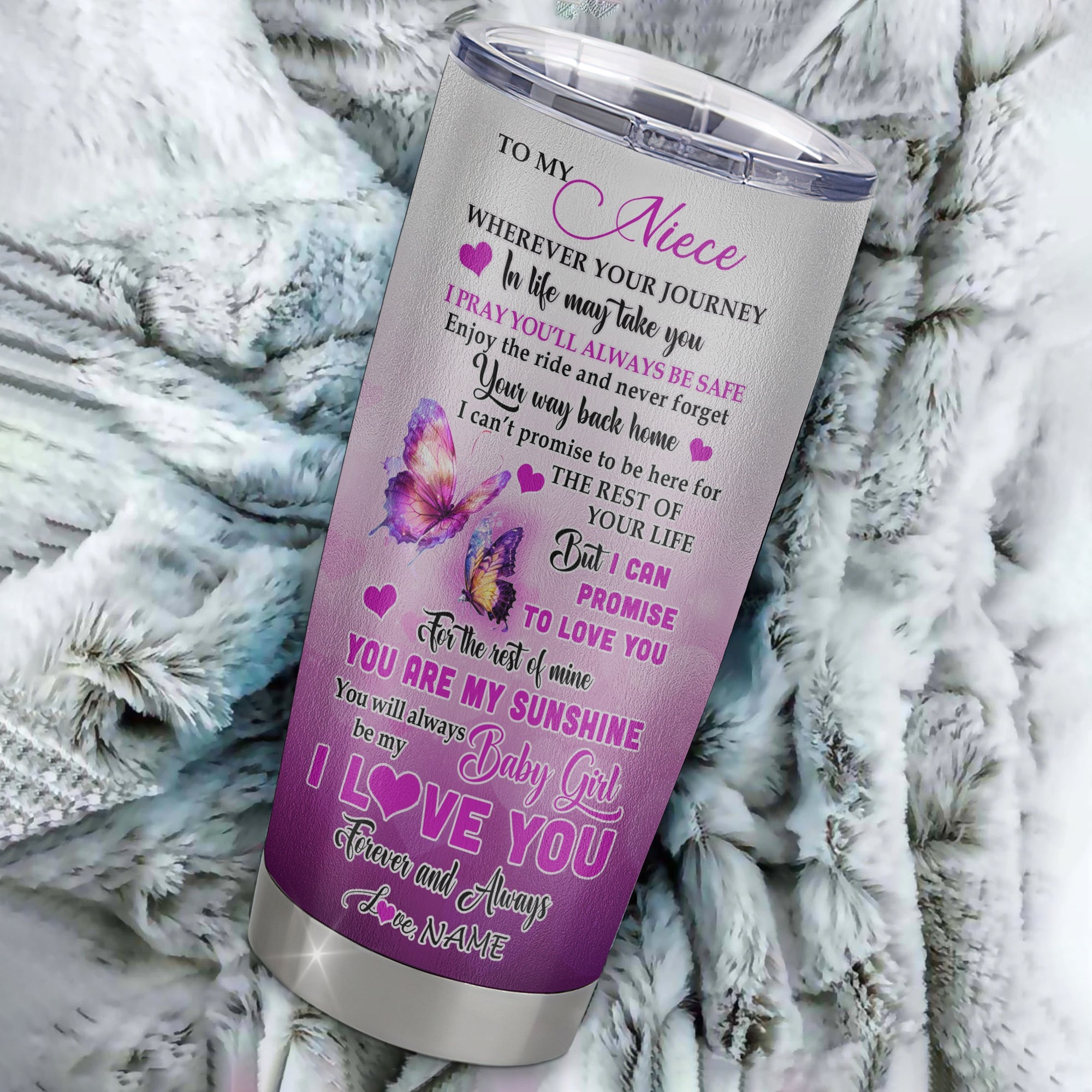 Personalized To My Niece From Aunt Auntie Uncle Stainless Steel Tumbler Cup Wherever Your Journey In Life Butterfly Niece Birthday Graduation Christmas Travel Mug | siriusteestore