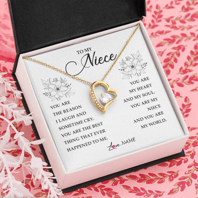 Forever Love Necklace 18K Yellow Gold Finish | Personalized To My Niece From Aunt Auntie You Are My Heart My And My Sould Niece Jewelry Birthday Graduation Christmas Customized Gift Box Message Card | siriusteestore