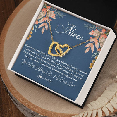 Interlocking Hearts Necklace 18K Yellow Gold Finish | Personalized To My Niece From Aunt Auntie You Will Always Be My Baby Girl Niece Jewelry Birthday Graduation Christmas Customized Gift Box Message Card | siriusteestore