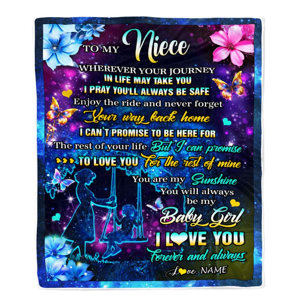 Personalized To My Niece From Aunt Blanket Flower Wherever Your Journey Niece Birthday Gifts Graduation Thanksgiving Christmas Customized Fleece Blanket | siriusteestore