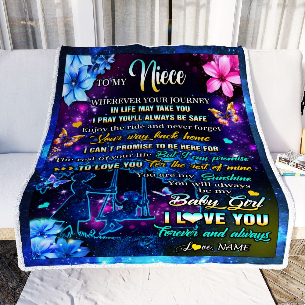 Personalized To My Niece From Aunt Blanket Flower Wherever Your Journey Niece Birthday Gifts Graduation Thanksgiving Christmas Customized Fleece Blanket | siriusteestore