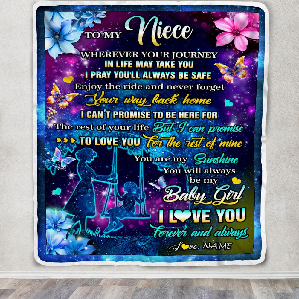 Personalized To My Niece From Aunt Blanket Flower Wherever Your Journey Niece Birthday Gifts Graduation Thanksgiving Christmas Customized Fleece Blanket | siriusteestore