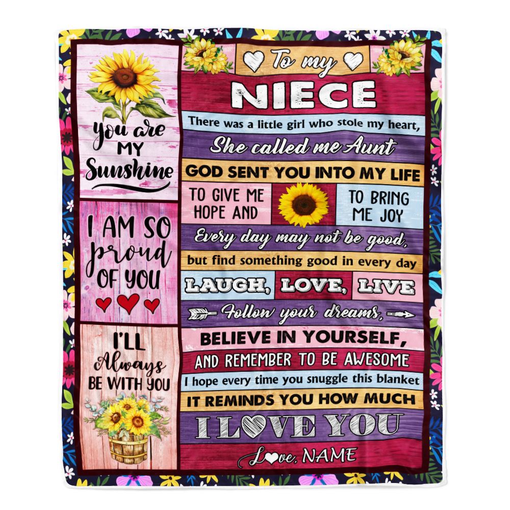 Personalized To My Niece From Aunt Blanket Wood Sunflower Little Girl Birthday Gifts Niece Graduation Valentines Day Christmas Customized Fleece Blanket | siriusteestore