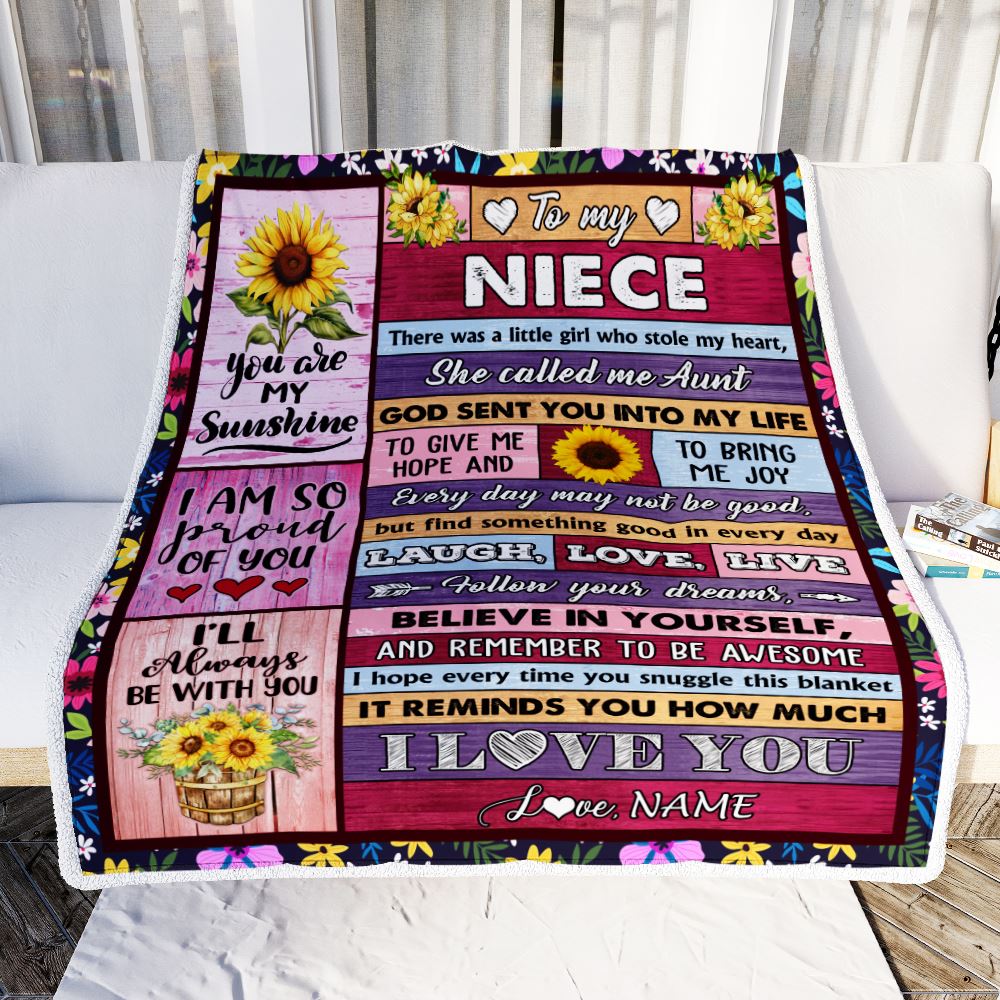 Personalized To My Niece From Aunt Blanket Wood Sunflower Little Girl Birthday Gifts Niece Graduation Valentines Day Christmas Customized Fleece Blanket | siriusteestore