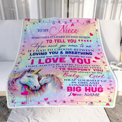 Personalized To My Niece From Aunt Sometimes It's Hard To Find Words To Say I Love You Unicorn Niece Birthday Gifts Christmas Fleece Throw Blanket | siriusteestore