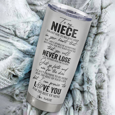 Personalized To My Niece From Aunt Uncle Auntie Stainless Steel Tumbler Cup You Will Never Lose Wolf Niece Birthday Graduation Christmas Travel Mug | siriusteestore