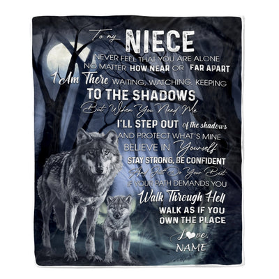 Personalized To My Niece From Aunt Uncle Blanket Never Feel You Are Alone Wolf Moon Night Dark Forest Family Love Niece Birthday Christmas Fleece Blanket | siriusteestore