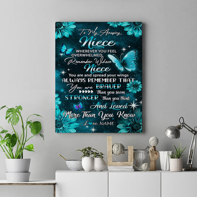 Personalized To My Niece From Aunt Uncle Canvas Butterfly You Are Braver Than You Seem Niece Birthday Gifts Graduation Christmas Custom Wall Art Print Framed Canvas | siriusteestore
