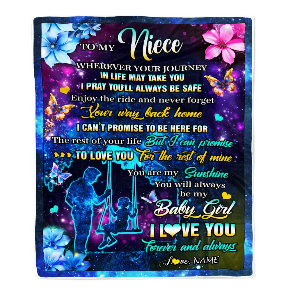 Personalized To My Niece From Uncle Blanket Flower Wherever Your Journey Niece GBirthday Gifts Raduation Thanksgiving Christmas Customized Fleece Blanket | siriusteestore