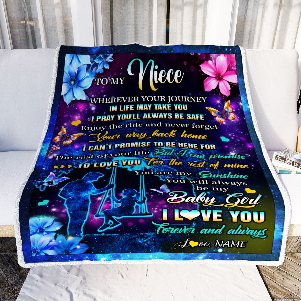 Personalized To My Niece From Uncle Blanket Flower Wherever Your Journey Niece GBirthday Gifts Raduation Thanksgiving Christmas Customized Fleece Blanket | siriusteestore