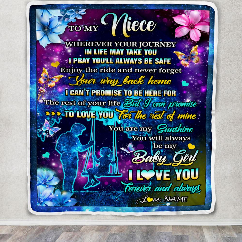 Personalized To My Niece From Uncle Blanket Flower Wherever Your Journey Niece GBirthday Gifts Raduation Thanksgiving Christmas Customized Fleece Blanket | siriusteestore