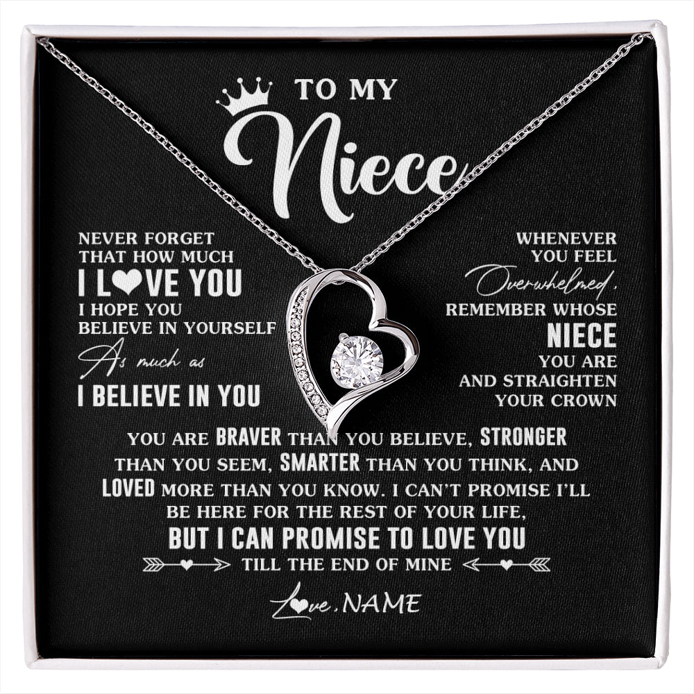 Forever Love Necklace 14K White Gold Finish | 1 | Personalized To My Niece Gifs From Aunt Necklace How Much I Love You Niece Birthday Gifts Jewelry Graduation Christmas Customized Gift Box Message Card | siriusteestore