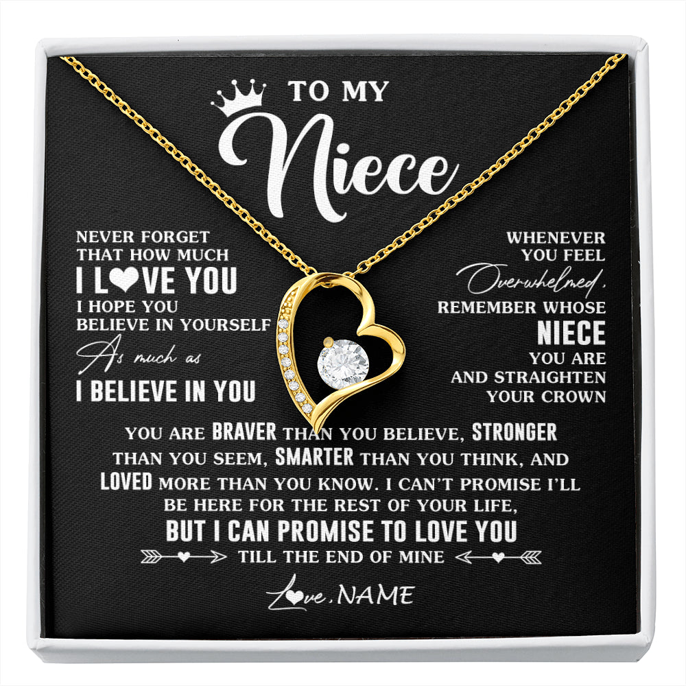 Forever Love Necklace 18K Yellow Gold Finish | 1 | Personalized To My Niece Gifs From Aunt Necklace How Much I Love You Niece Birthday Gifts Jewelry Graduation Christmas Customized Gift Box Message Card | siriusteestore