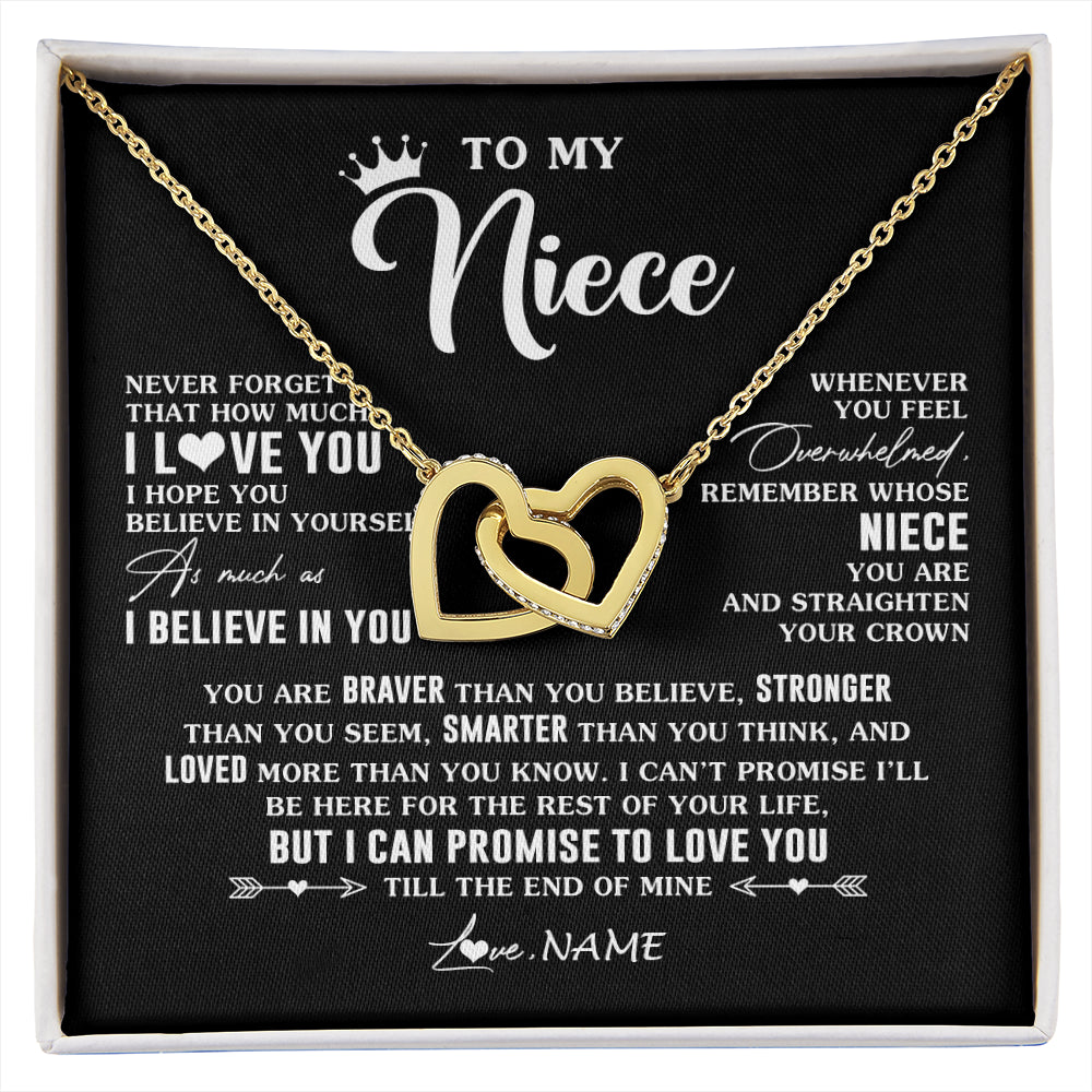 Interlocking Hearts Necklace 18K Yellow Gold Finish | 1 | Personalized To My Niece Gifs From Aunt Necklace How Much I Love You Niece Birthday Gifts Jewelry Graduation Christmas Customized Gift Box Message Card | siriusteestore