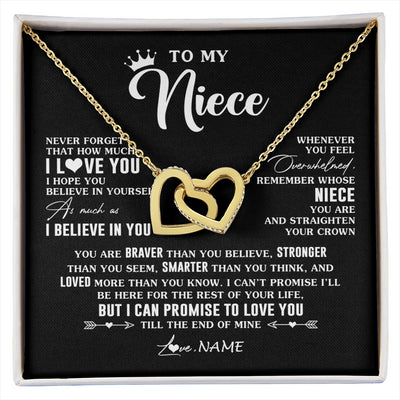 Interlocking Hearts Necklace 18K Yellow Gold Finish | 1 | Personalized To My Niece Gifs From Aunt Necklace How Much I Love You Niece Birthday Gifts Jewelry Graduation Christmas Customized Gift Box Message Card | siriusteestore